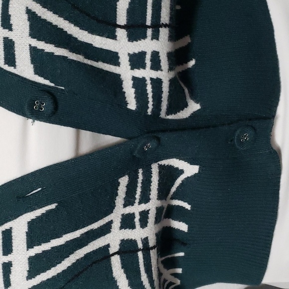 BCBGeneration. NWT. Green & White; Long Sleeves; Buttons; Crop; Sweater..Size L. - Picture 2 of 16